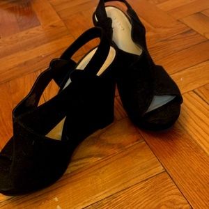 Black velvet platform wedges